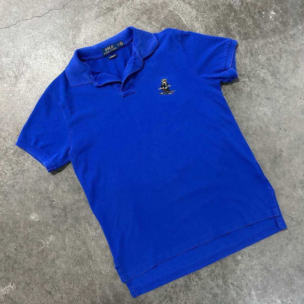 Polo Ralph Lauren Skiing Polo Bear Custom Fit Blue Polo Shirt